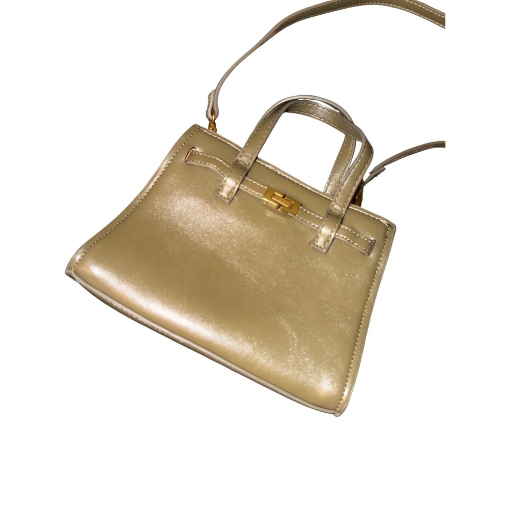 MNG Mango Mini Metallic Olive Green Crossbody Handbag Gold Hardware Satchel